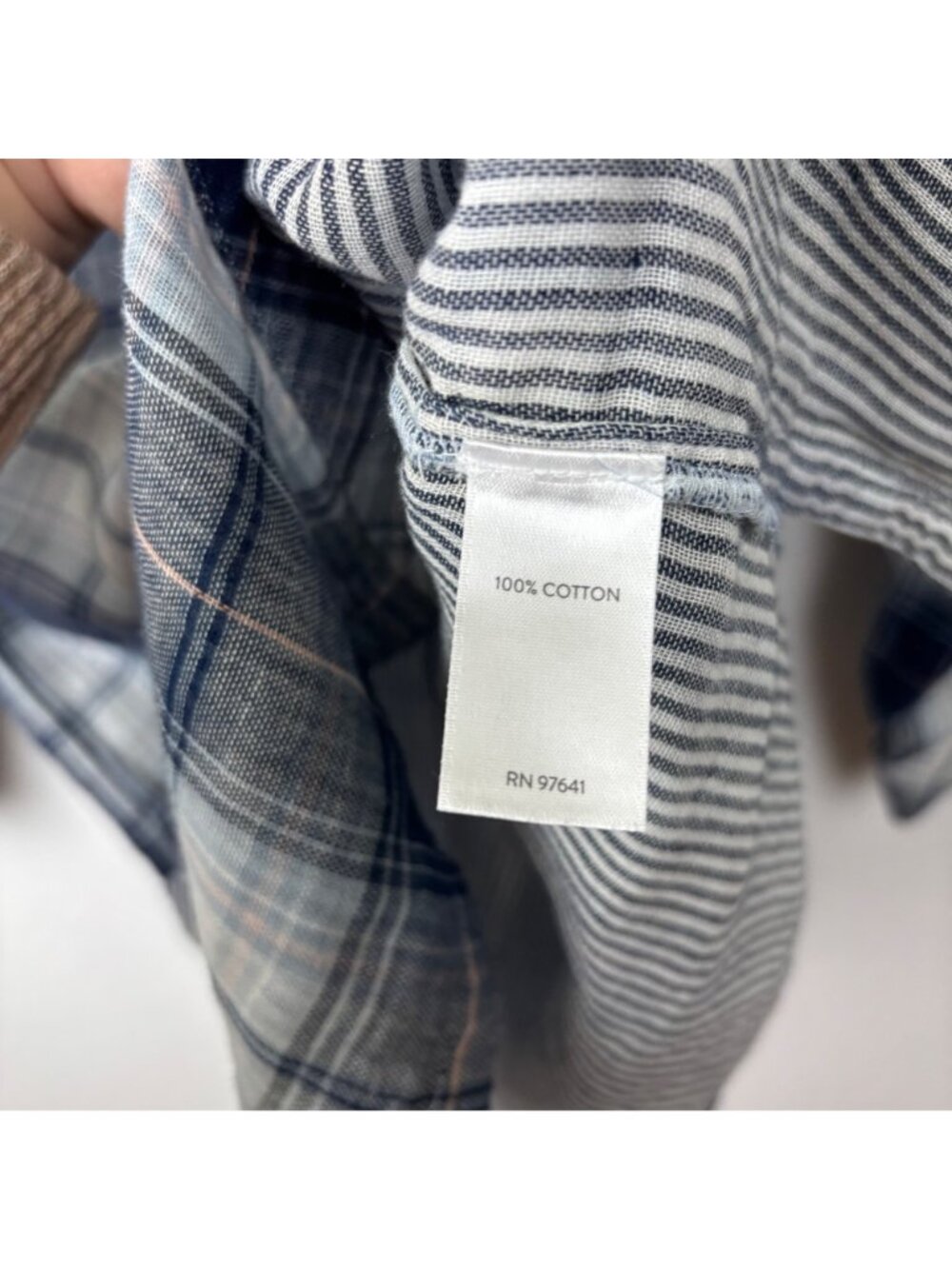 ✨3/$30 J. Jill Denim S P Blue White Plaid Button-Up Long Sleeve Cotton Top Blous - Picture 4 of 6